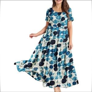 Yesno Blue Polka Dot 100% Cotton Maxi Dress. Size Medium.
